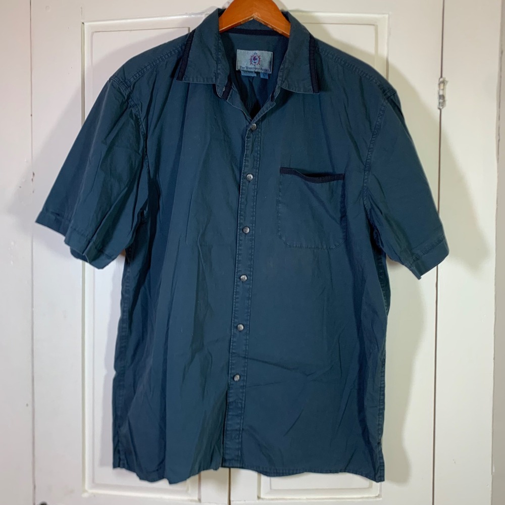 The Territory Ahead Mens Teal Blue Cotton Short Sleeve Button Down Shirt Large